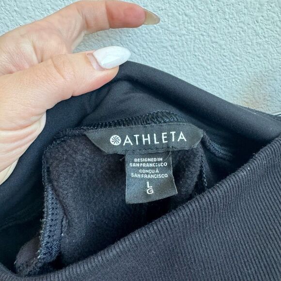 ATHLETA Retroplush Velvet Straight Leg Pants BLACK Size Large Snap Side $119 - Picture 5 of 8